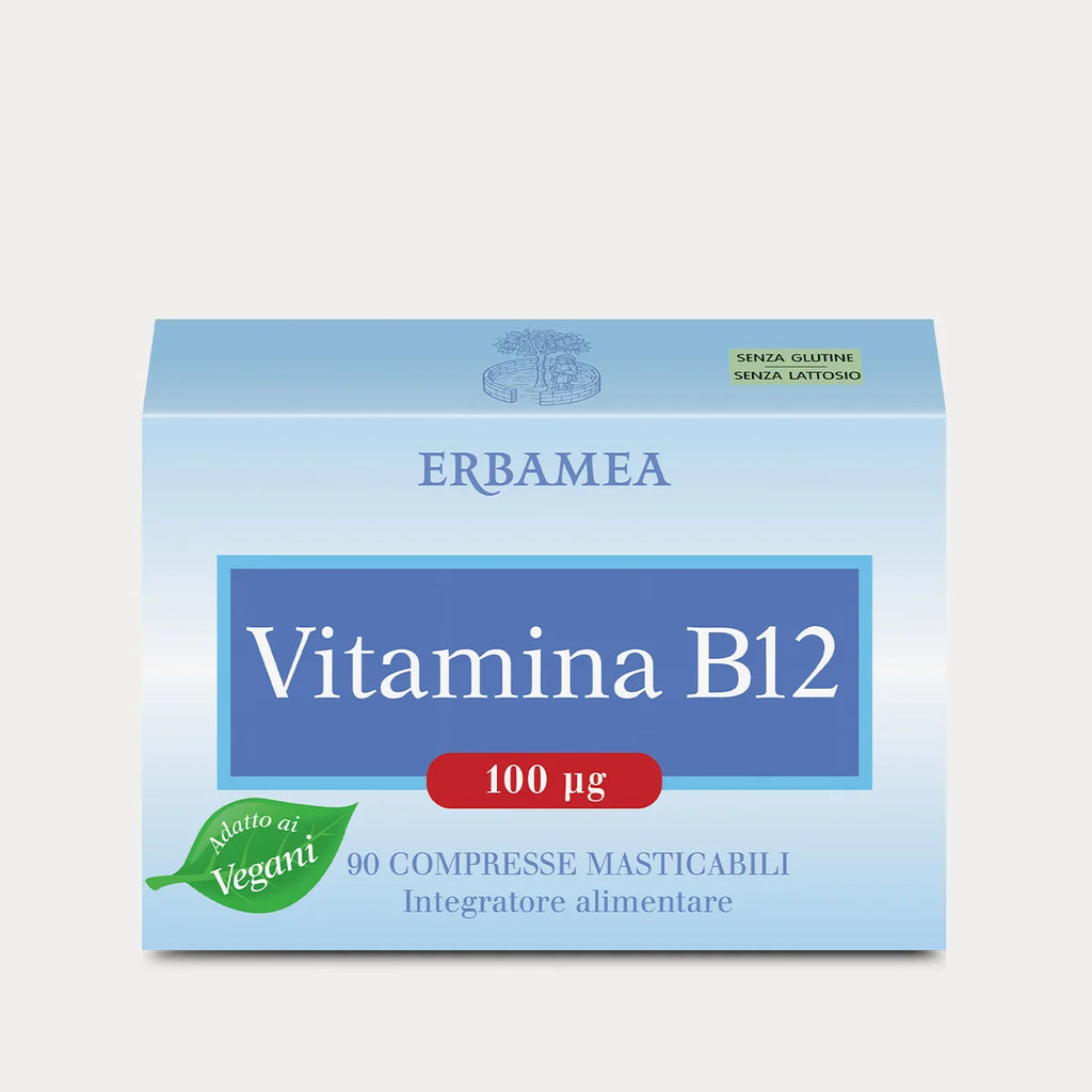 Confezione Erbamea Vitamina B12 100 microgrammi, 90 compresse masticabili, fronte