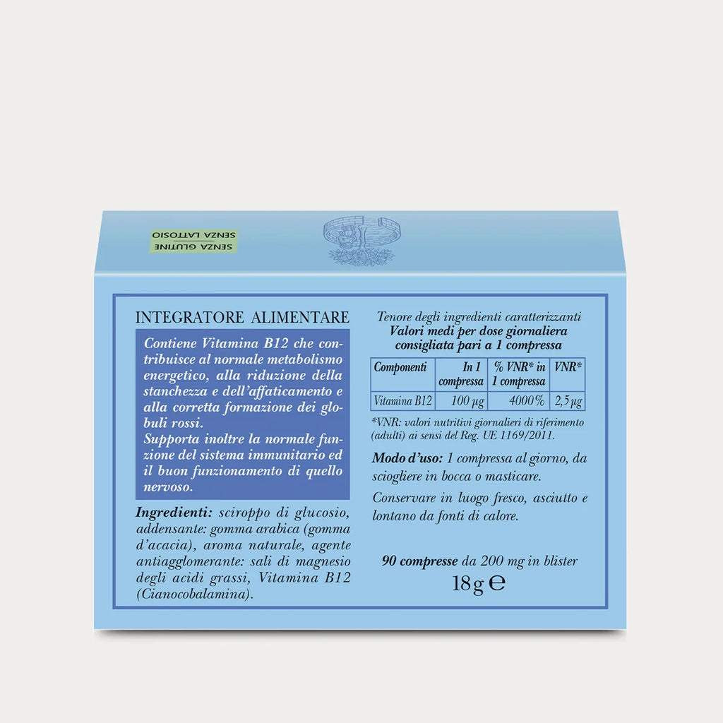 Etichetta posteriore con composizione e modalità d’uso di Erbamea Vitamina B12