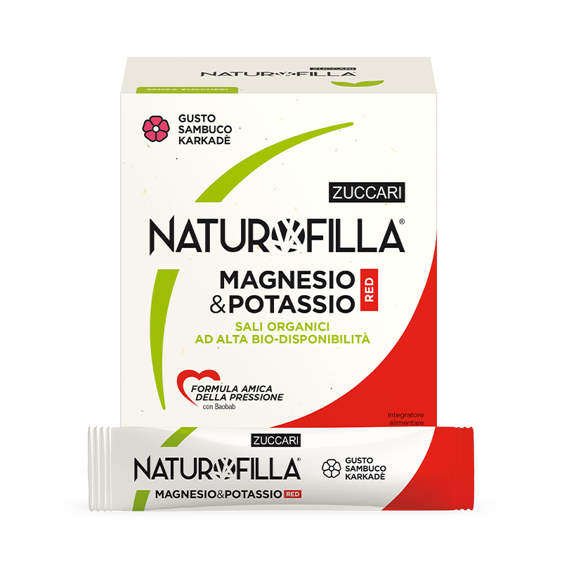 Confezione Naturofilla Magnesio&Potassio Red, 28 stick-pack gusto sambuco-karkadè