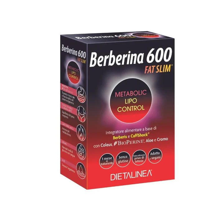 Confezione Dietalinea Berberina 600 Fat Slim, integratore alimentare, trattamento da un mese