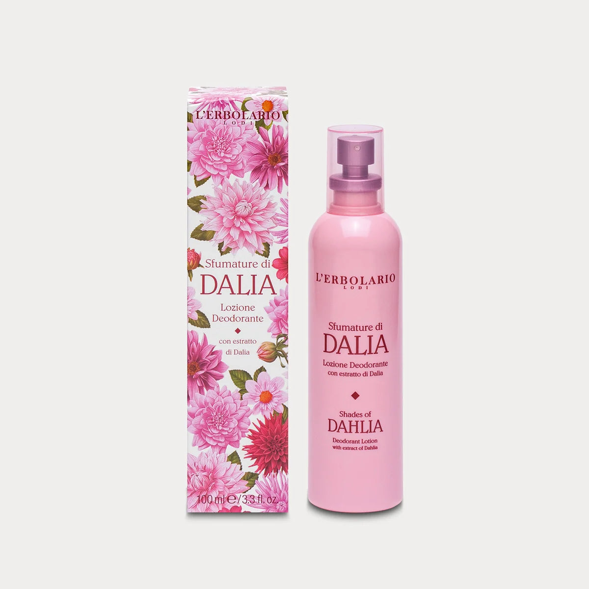 L'Erbolario Sfumature di Dalia Lozione Deodorante 100 ml, flacone e confezione