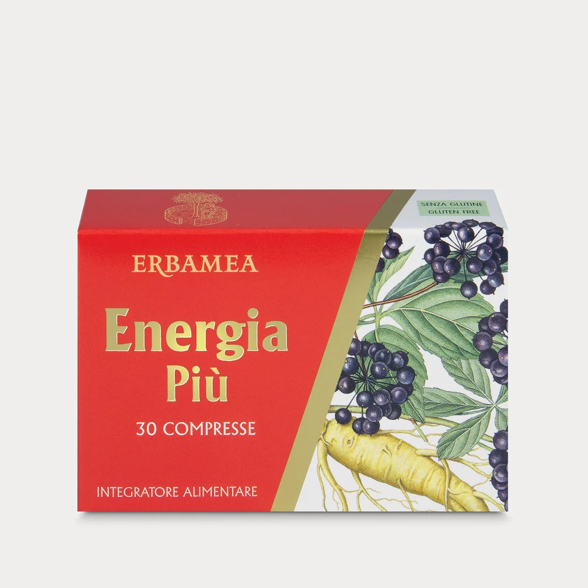 Etichetta posteriore di Erbamea Energia Più con composizione e dose giornaliera