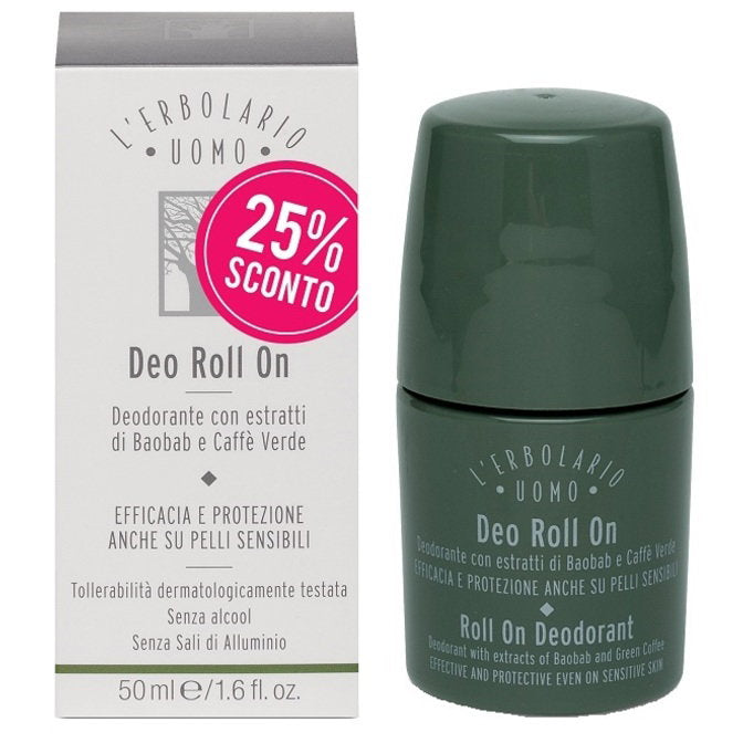 L'Erbolario Uomo Deo Roll On 50 ml, flacone e confezione