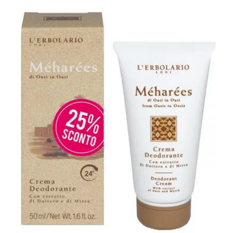 L'Erbolario Méharées Crema Deodorante 50 ml, tubo e confezione