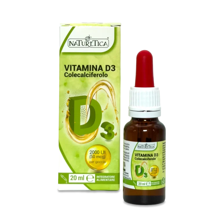 Confezione e flacone Vitamina D3 Naturetica 2000 UI per goccia 20 ml